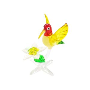 Glass Yellow Bird With Flower