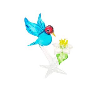 Glass Blue Bird With Flower
